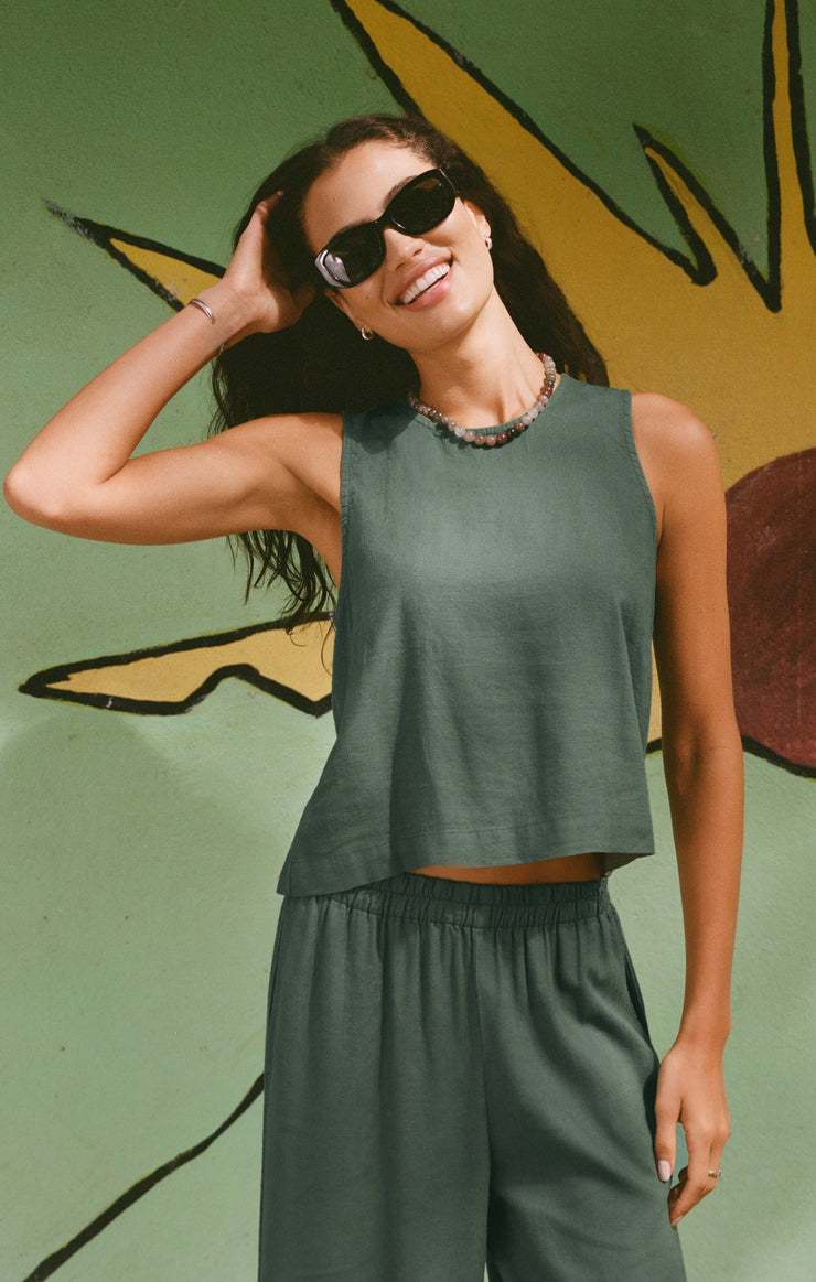 Tops Sloane Linen Cropped Tank Everglade