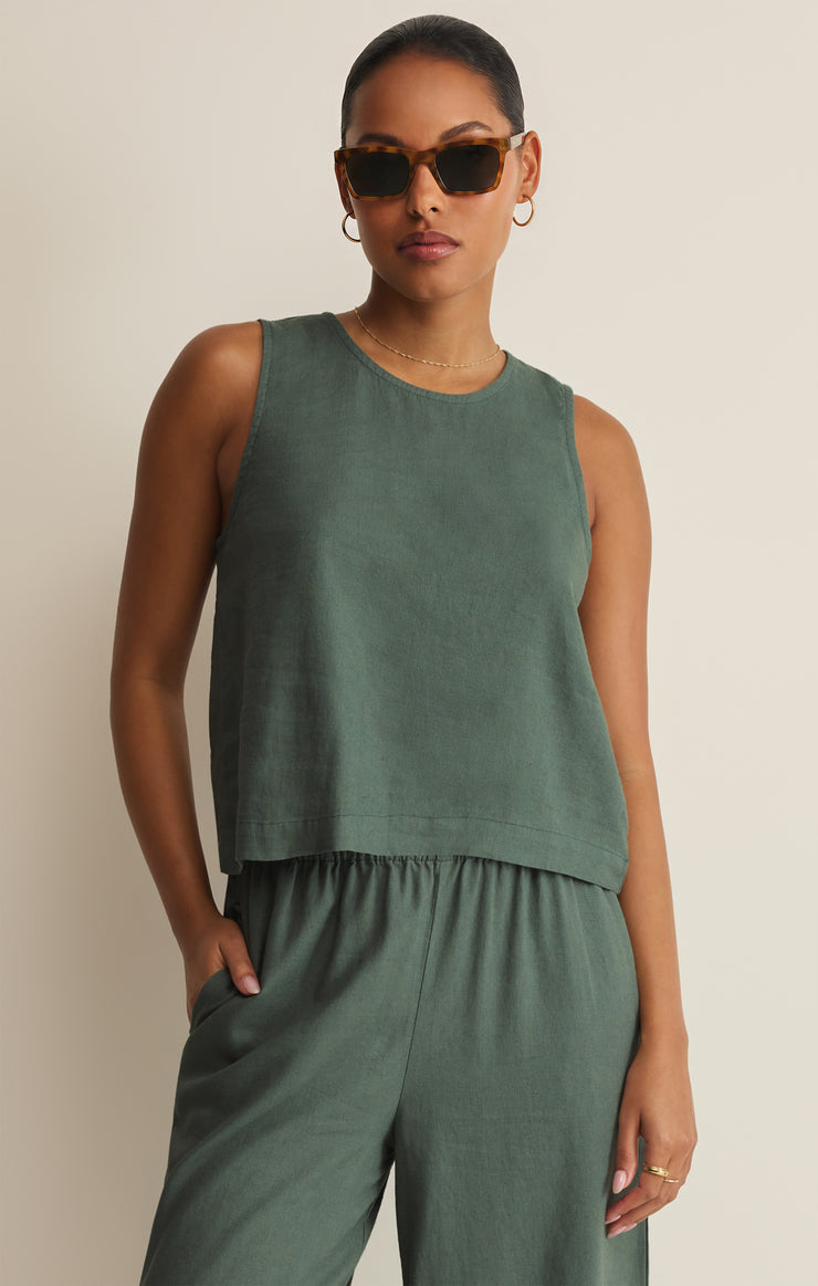 Tops Sloane Linen Cropped Tank Everglade