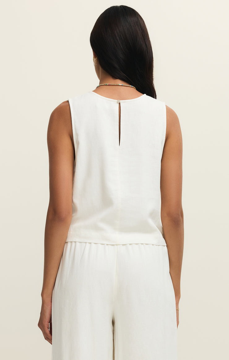 Tops Sloane Linen Cropped Tank White