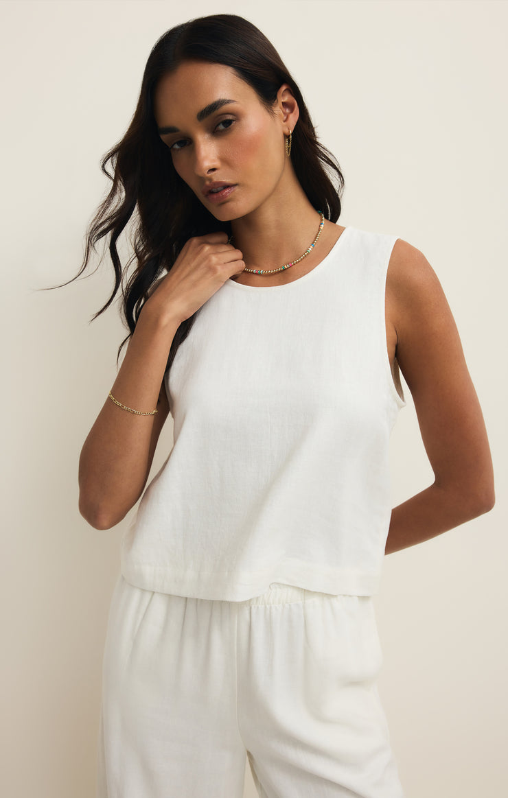 Tops Sloane Linen Cropped Tank White