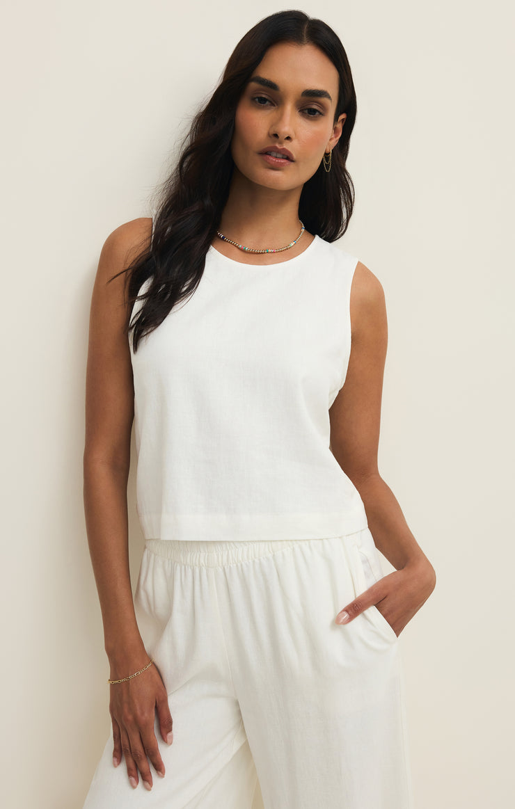 Tops Sloane Linen Cropped Tank White