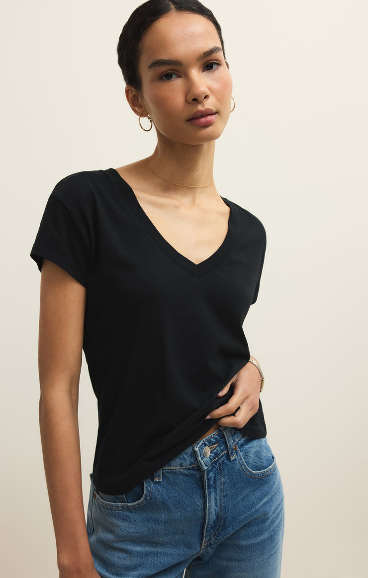 Tops Modern Jersey V-Neck Tee Black