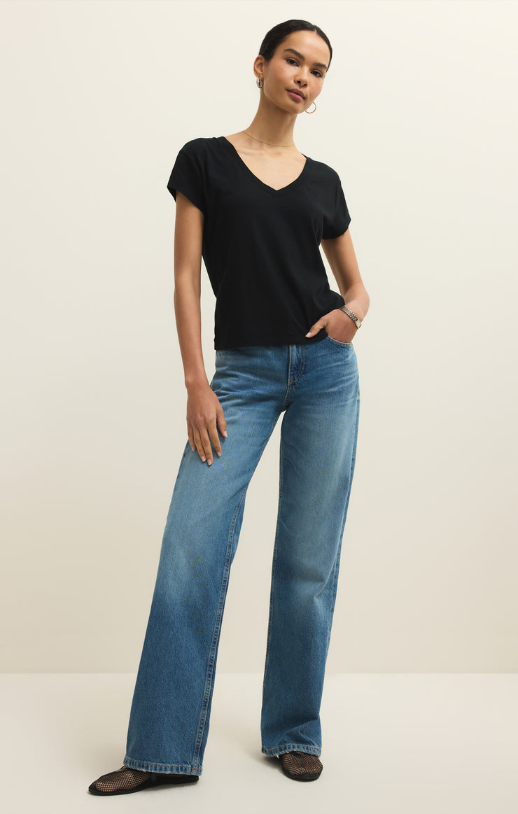 Tops Modern Jersey V-Neck Tee Black