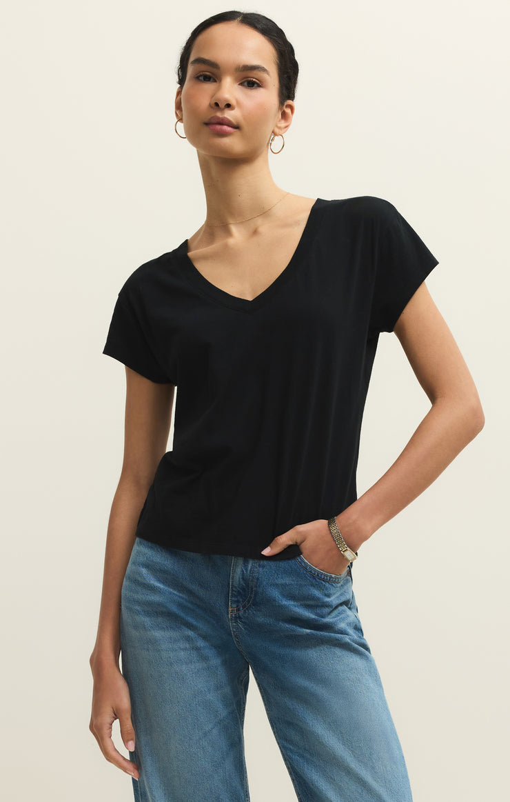 Tops Modern Jersey V-Neck Tee Black