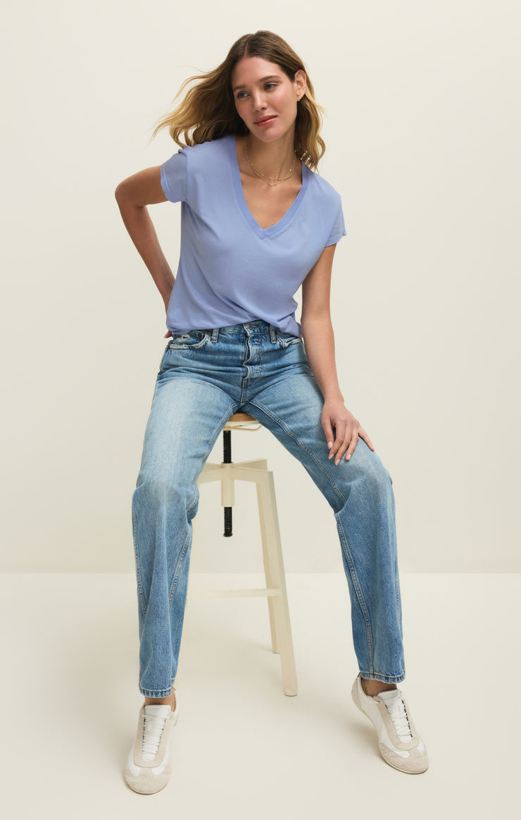 Tops Modern Jersey V-Neck Tee Blue Light