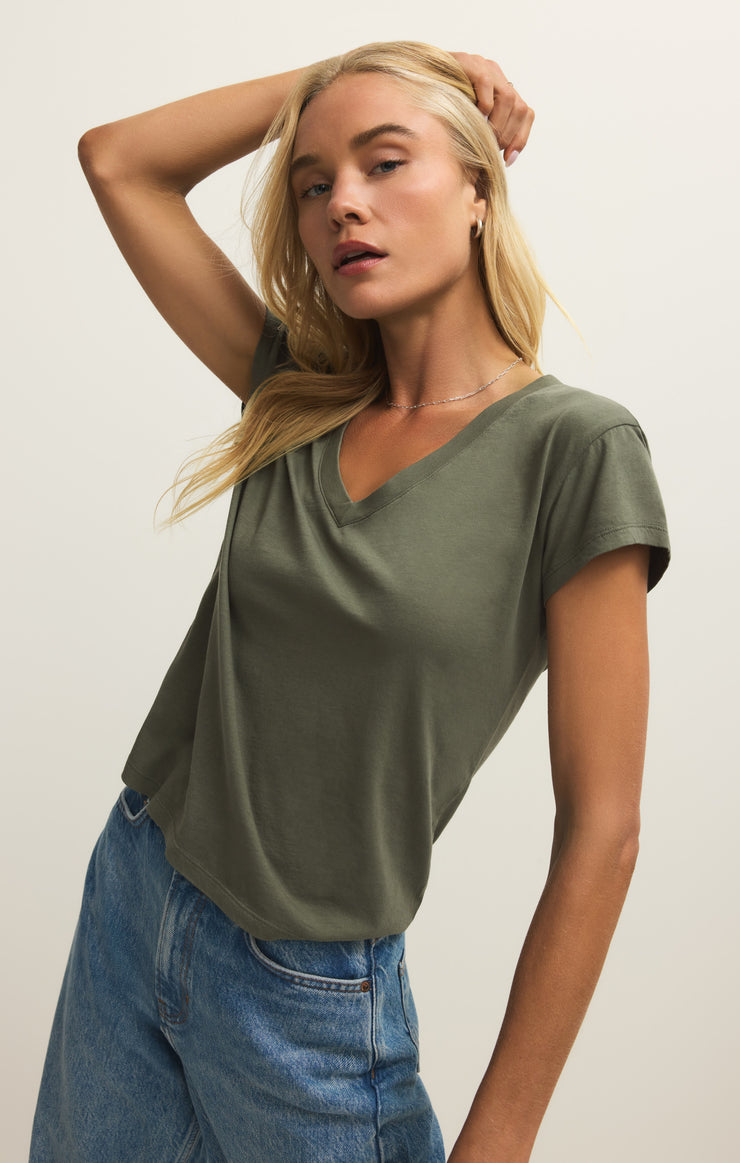 Tops Modern Jersey V-Neck Tee Tea Leaf