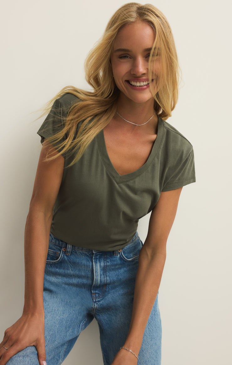 Tops Modern Jersey V-Neck Tee Tea Leaf