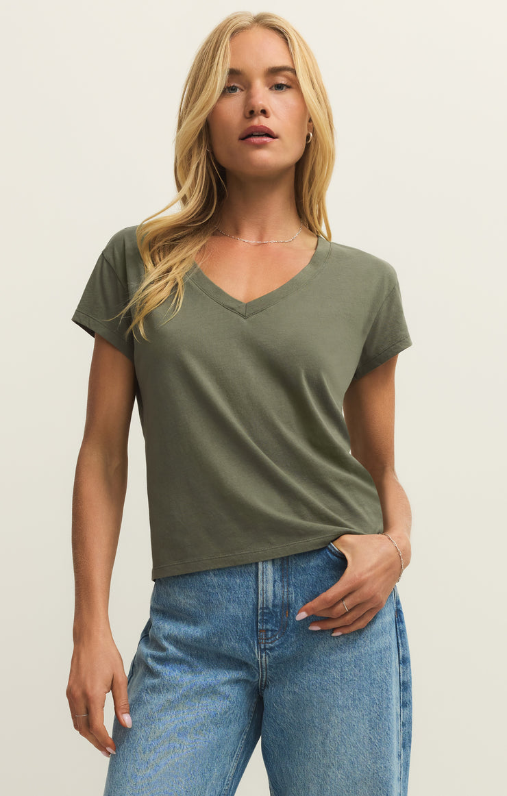 Tops Modern Jersey V-Neck Tee Tea Leaf