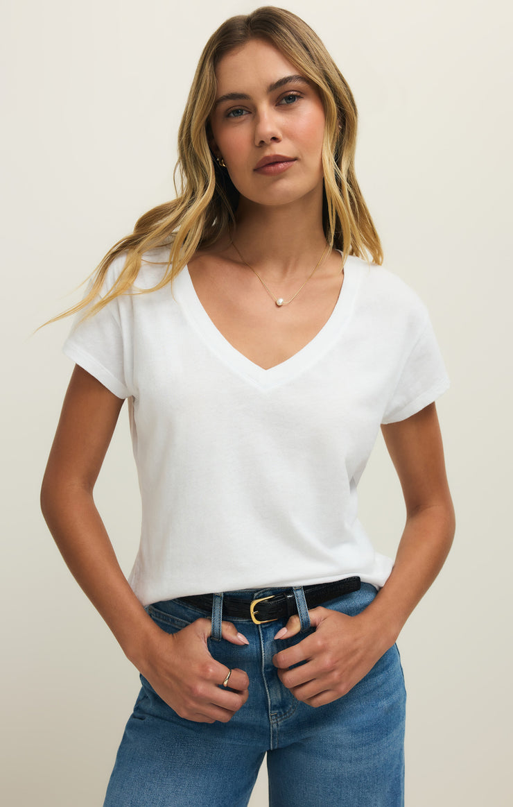 Tops Modern Jersey V-Neck Tee White