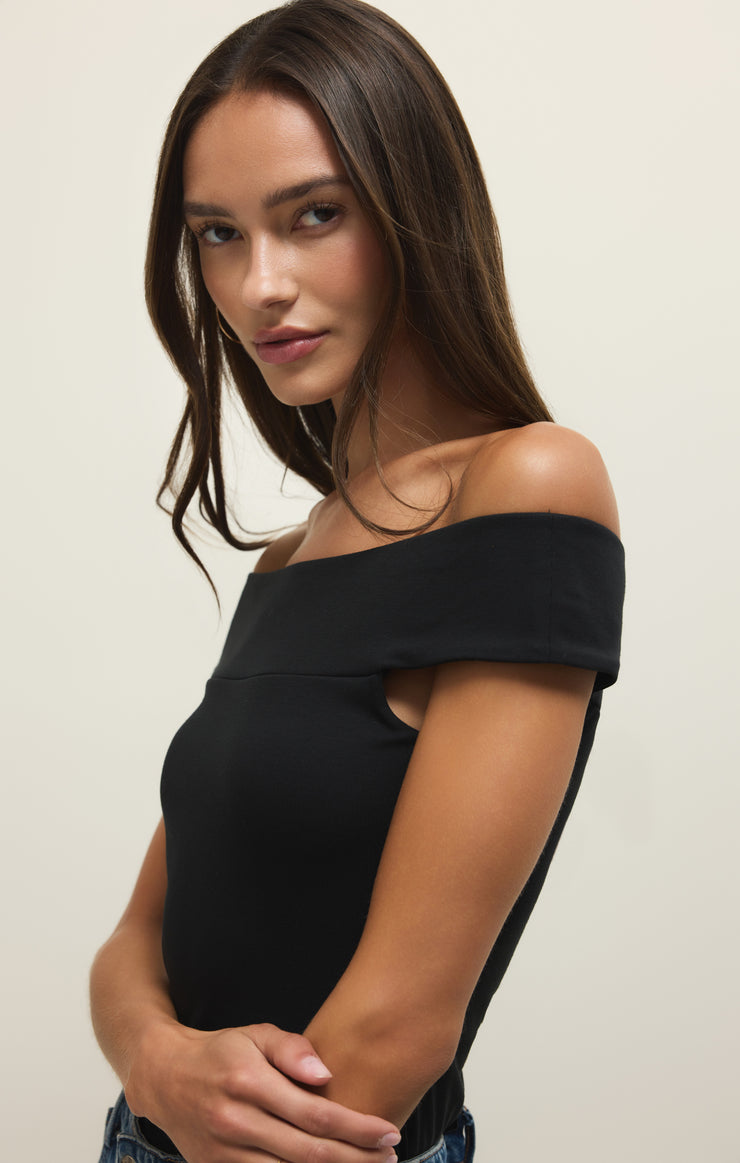 Tops Second Skin Off Shoulder Top Black