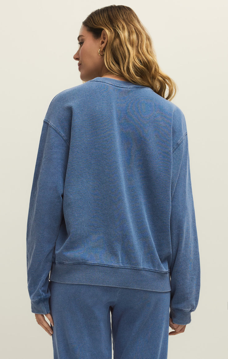 Tops Boyfriend Knit Denim Sweatshirt Calypso Blue Indigo