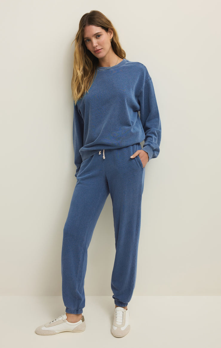 Tops Boyfriend Knit Denim Sweatshirt Calypso Blue Indigo