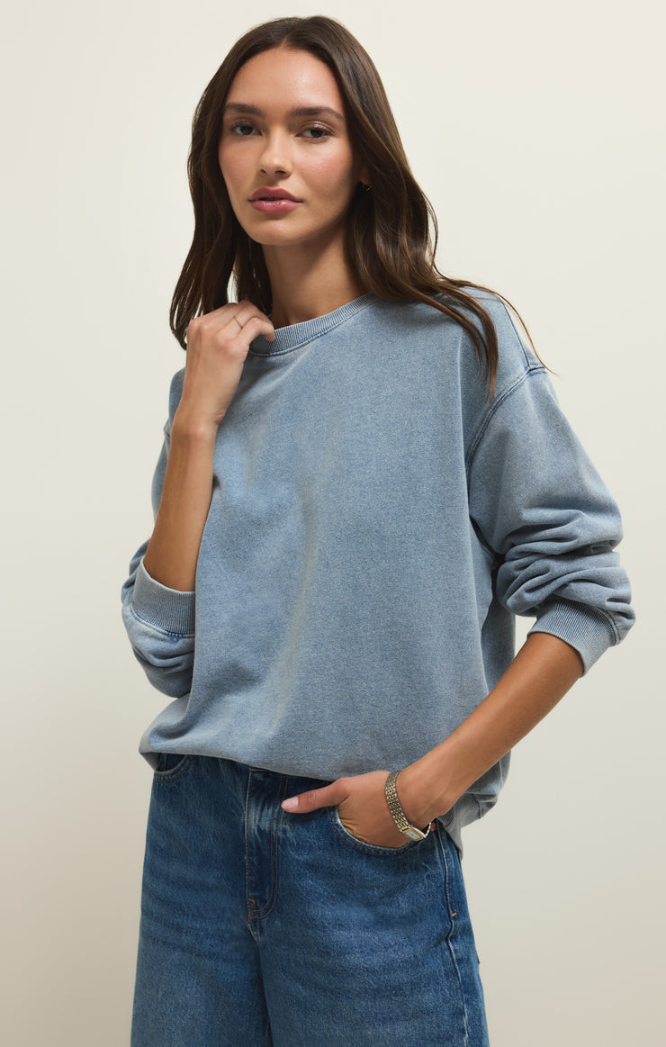Tops Boyfriend Knit Denim Sweatshirt Boyfriend Knit Denim Sweatshirt
