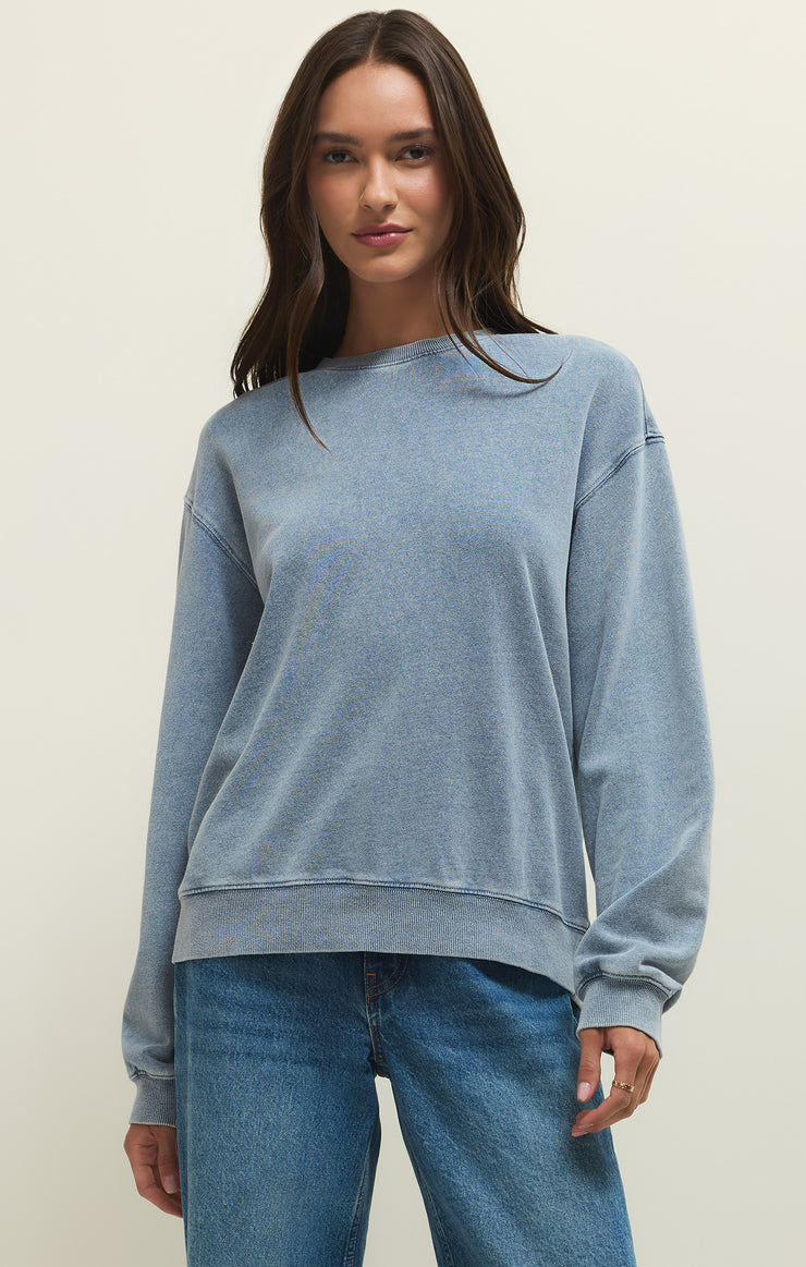 Tops Boyfriend Knit Denim Sweatshirt Boyfriend Knit Denim Sweatshirt