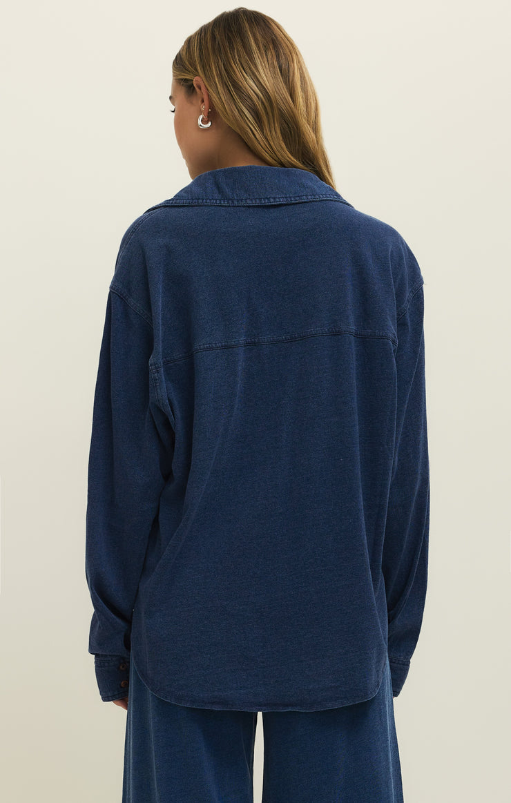 Tops Reese Jersey Denim Button Up Indigo