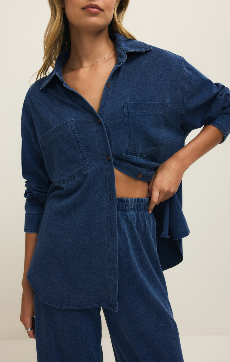 Tops Reese Jersey Denim Button Up Indigo