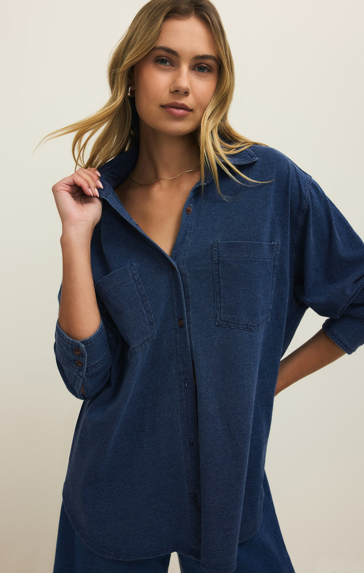 Tops Reese Jersey Denim Button Up Indigo