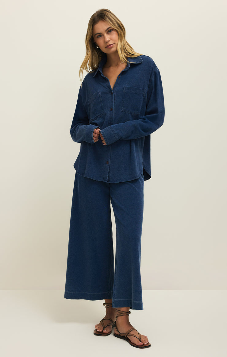 Tops Reese Jersey Denim Button Up Indigo
