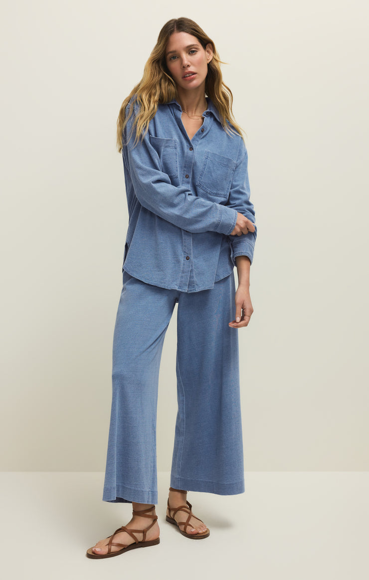 Tops Reese Jersey Denim Button Up Santorini Indigo