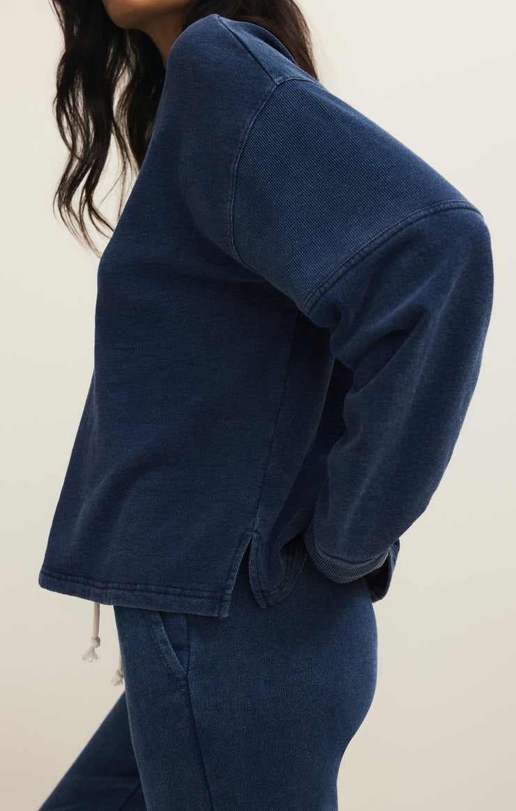 Tops Delphine Knit Denim V-Neck Sweatshirt Indigo