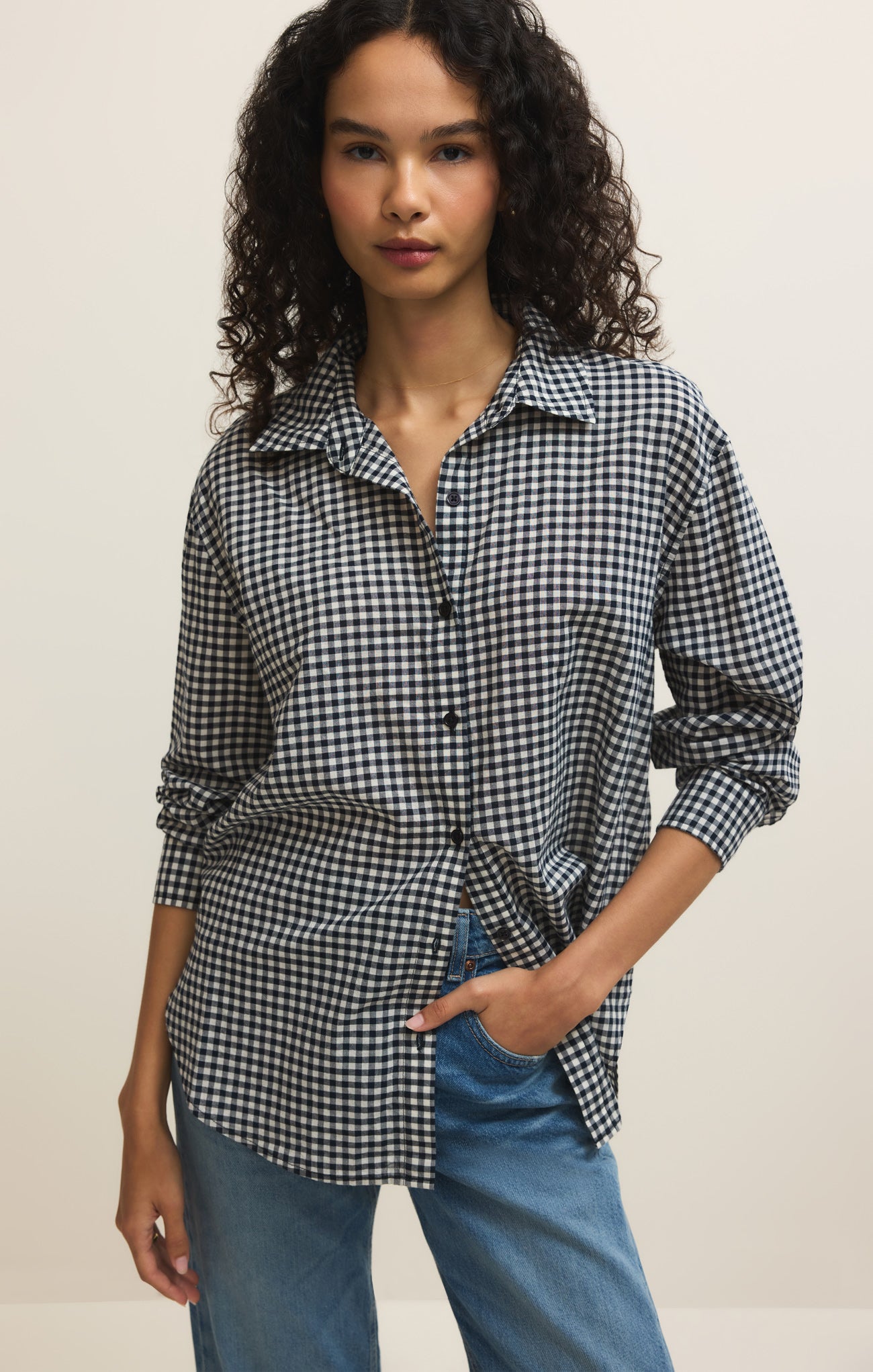 ON BUTTON DOWN/ノルウェーの森 No Boundaries Collared Cotton Boxy Cropped Fit Flannel Shirt