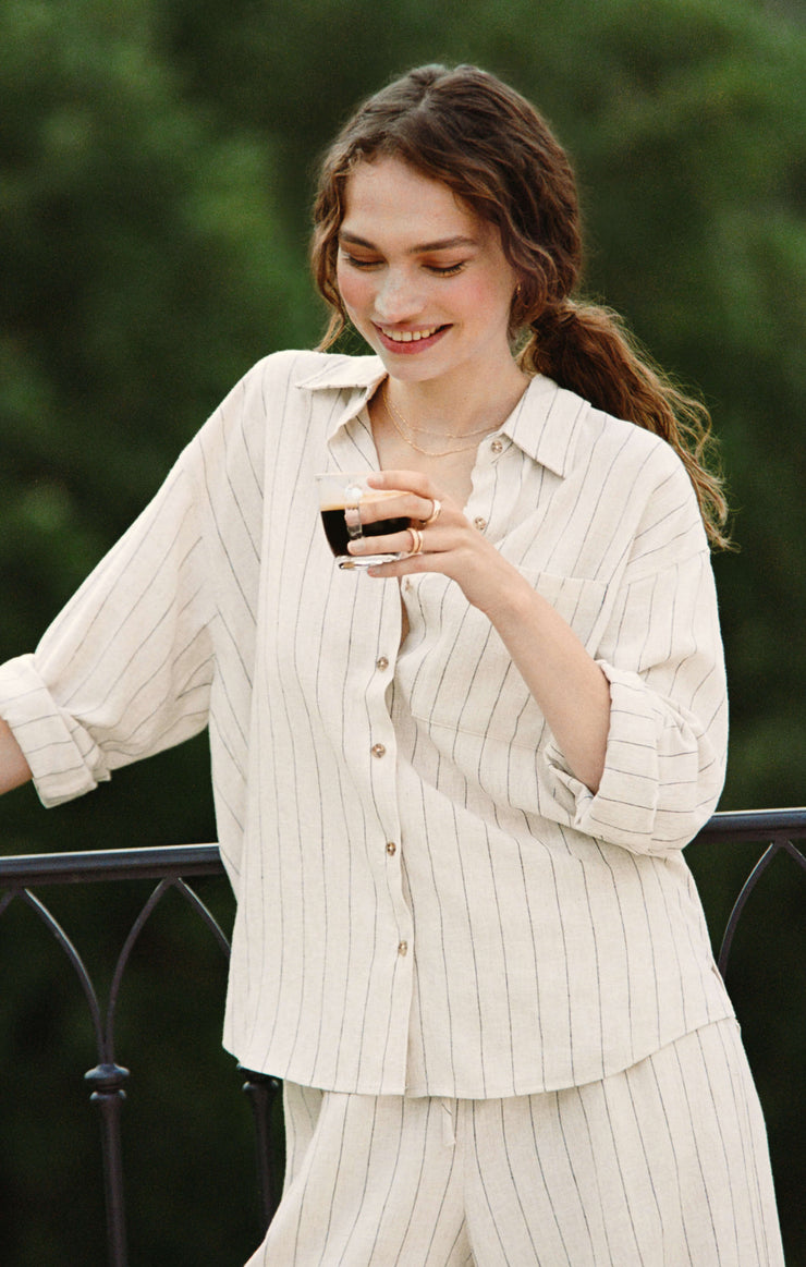 Tops Alfie Striped Linen Button Up Linen