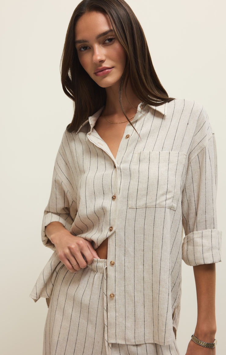 Tops Alfie Striped Linen Button Up Linen