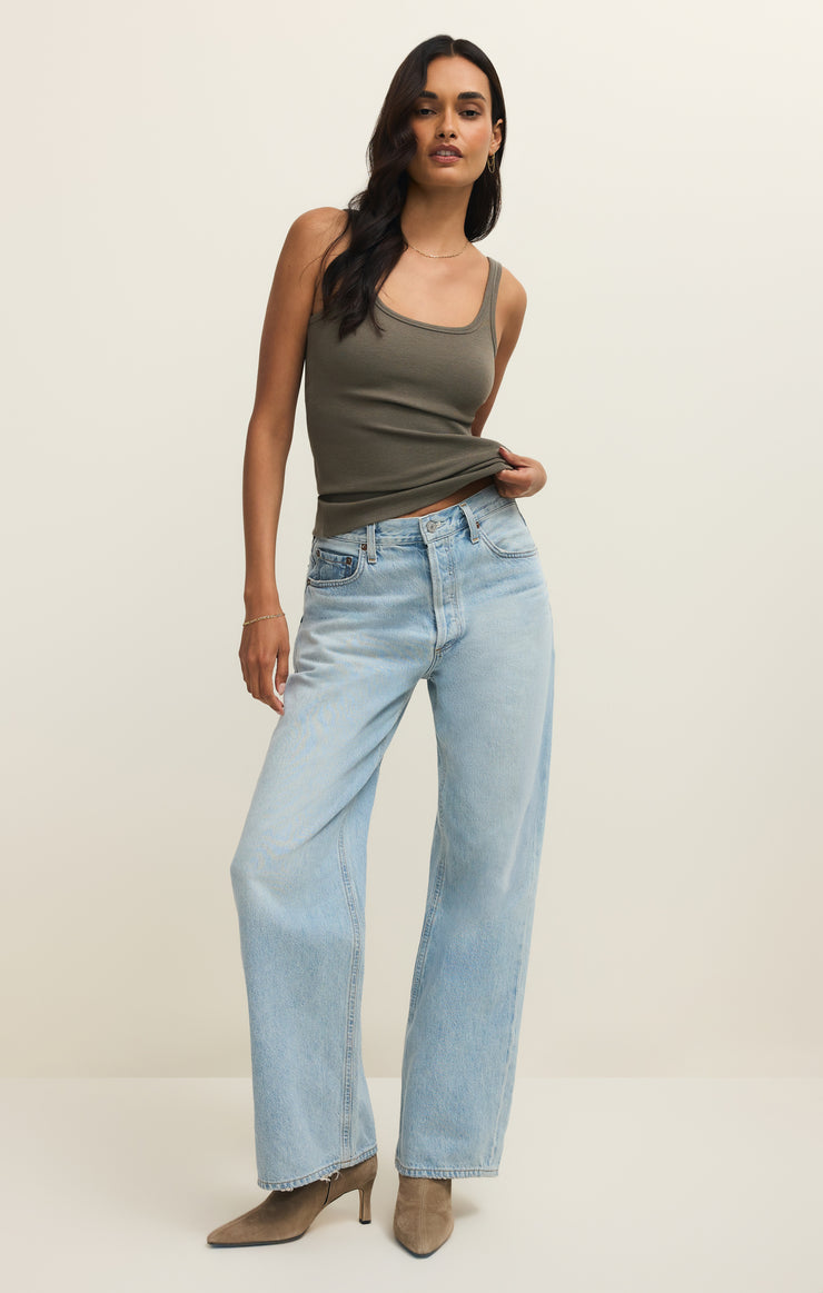 Tops Renae Slub Rib Tank Khaki Green