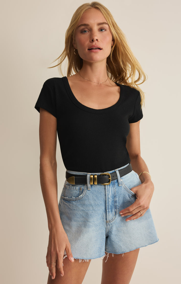 Tops Leisurely Scoop Neck Tee Black