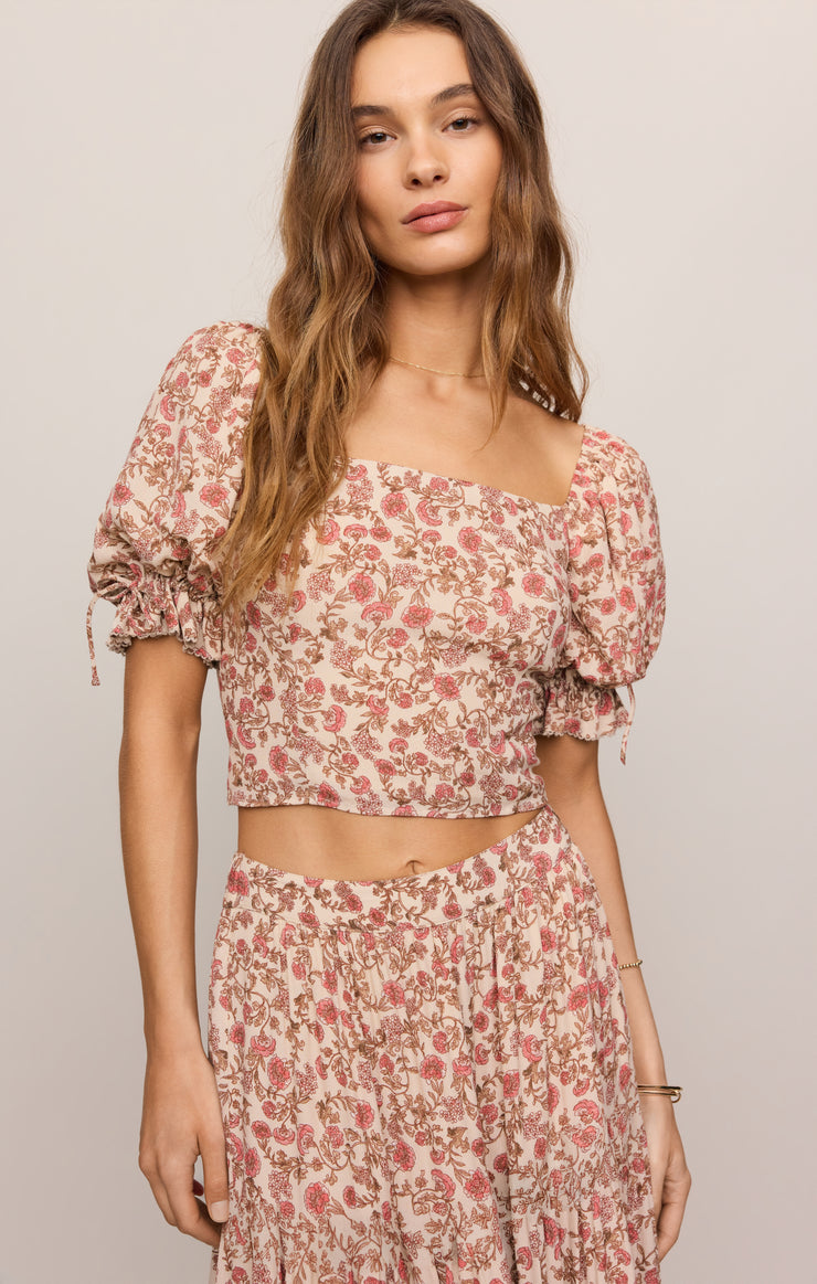 Tops Moira Floral Cropped Top Sandshell