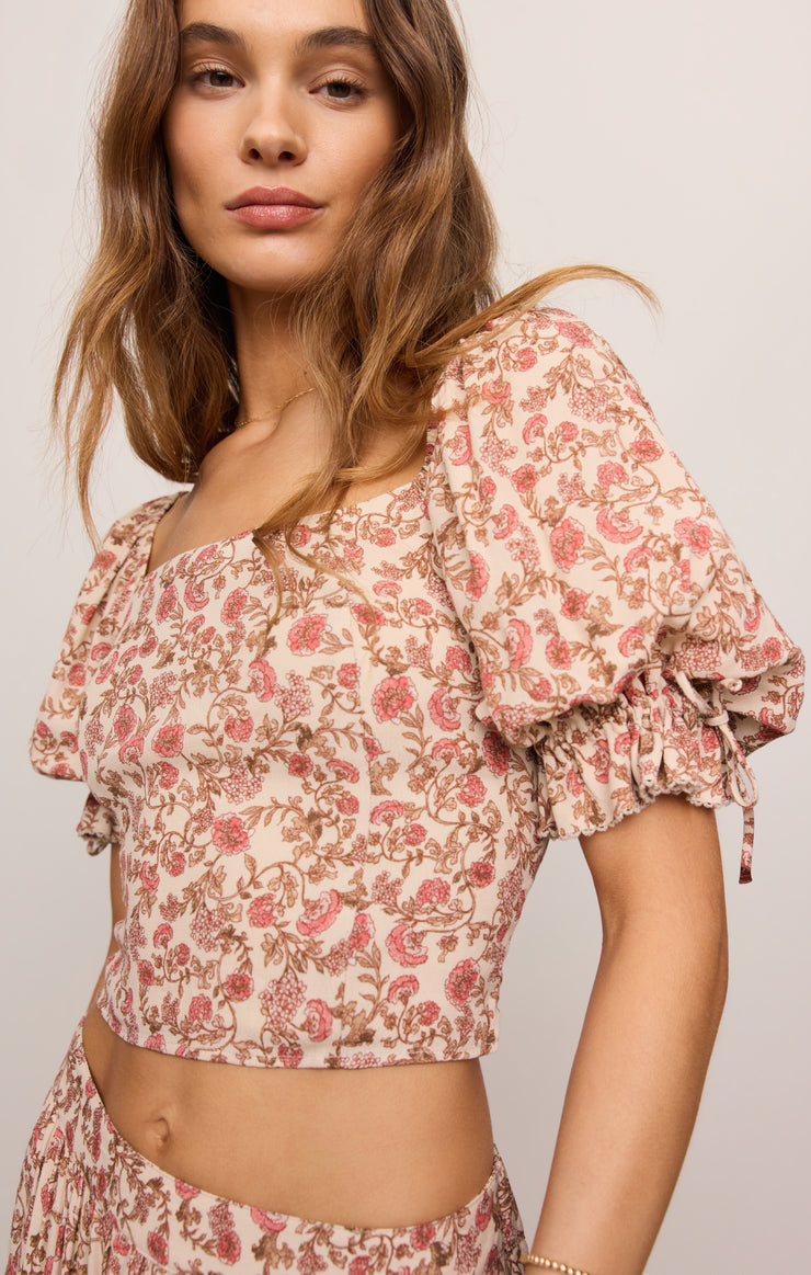 Tops Moira Floral Cropped Top Sandshell
