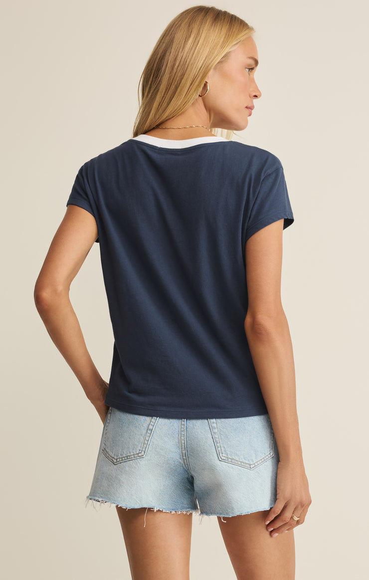 Tops Modern Contrast V-Neck Tee Twilight Blue