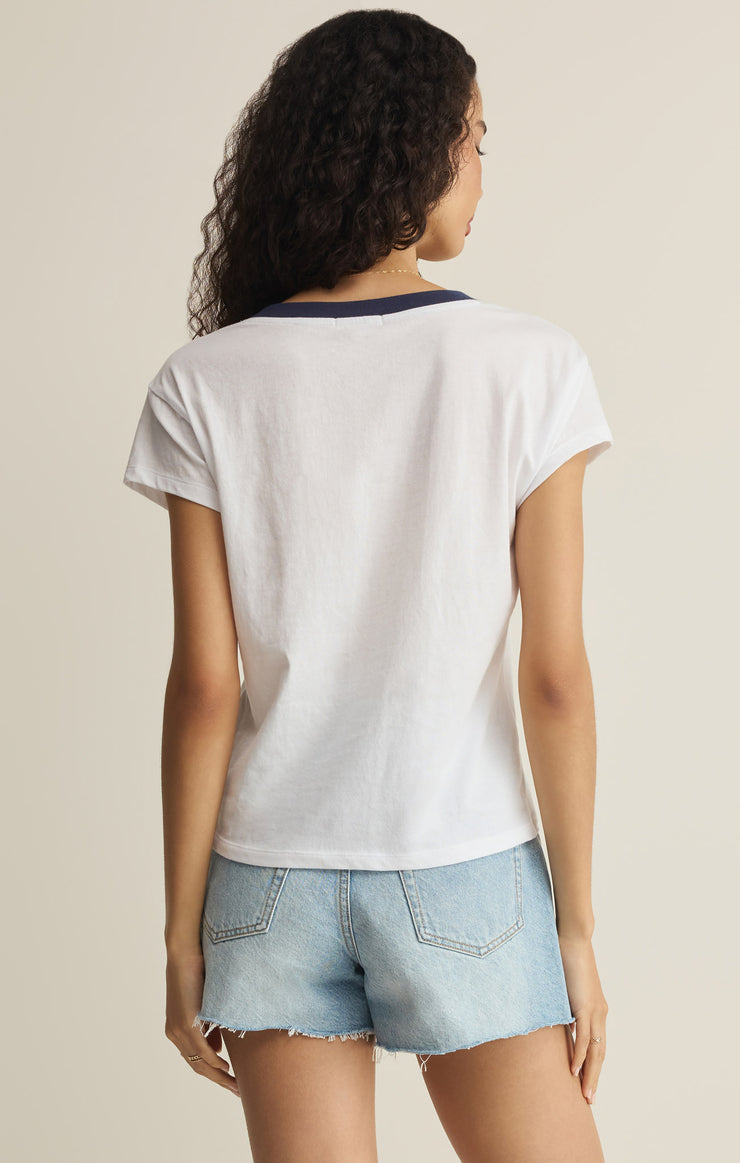 Tops Modern Contrast V-Neck Tee White