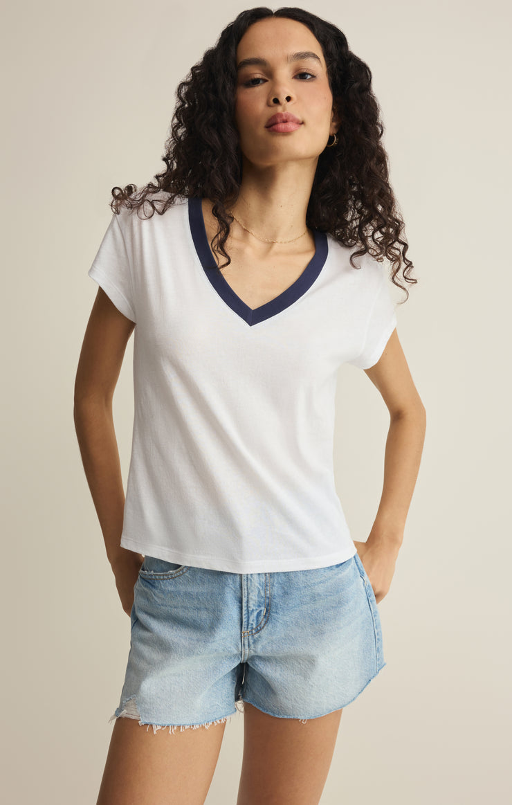 Tops Modern Contrast V-Neck Tee White