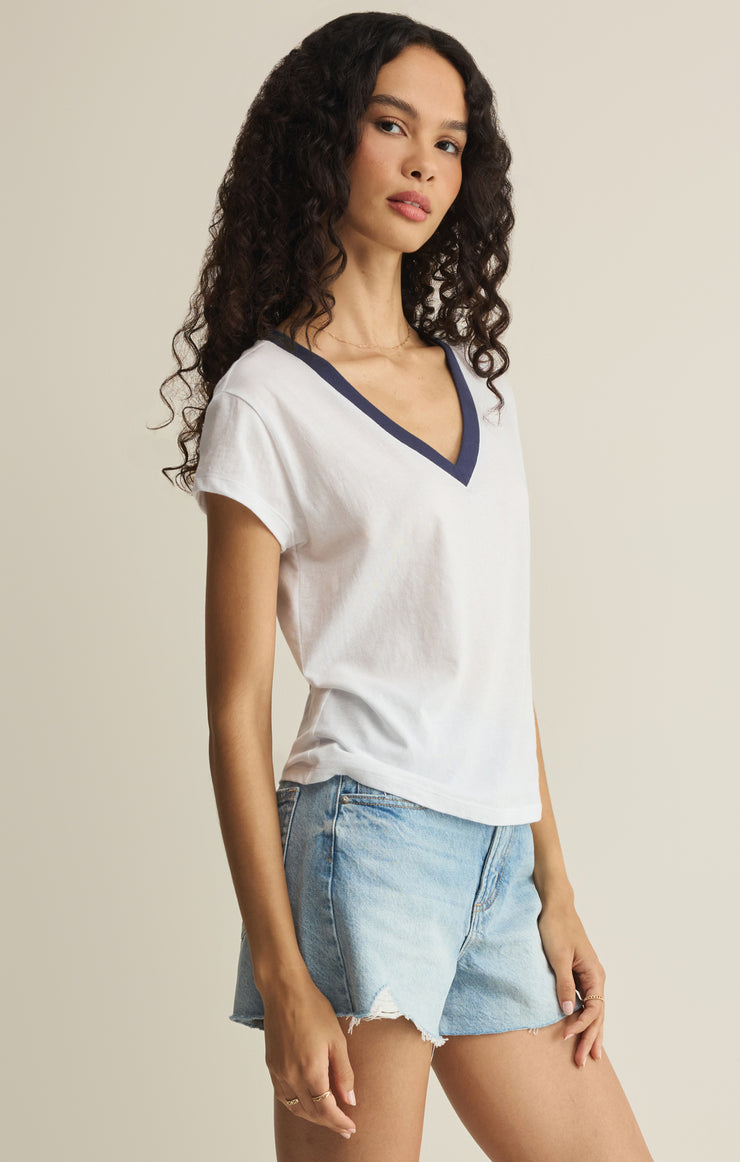 Tops Modern Contrast V-Neck Tee White