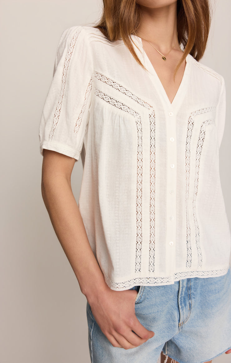 Tops Camille Lace Inset Top White