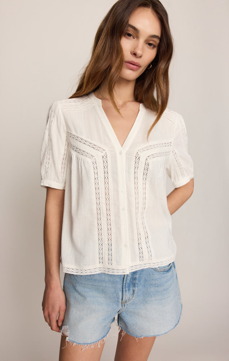 Tops Camille Lace Inset Top White