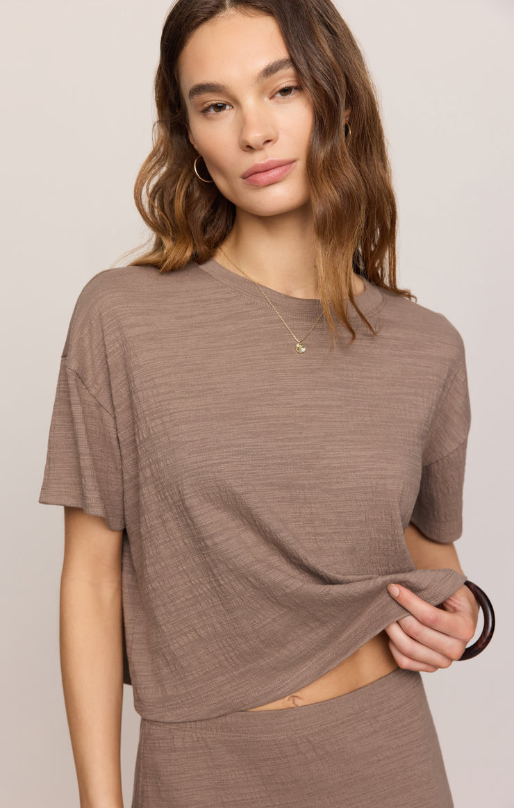 Tops Sway Textured Cropped Tee Iced Coffee
