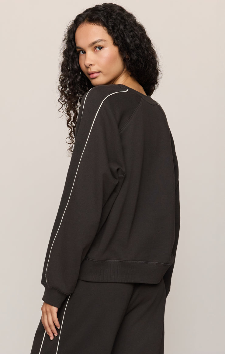Tops Sport Stripe Boyfriend Knit Terry Sweatshirt Ash Black