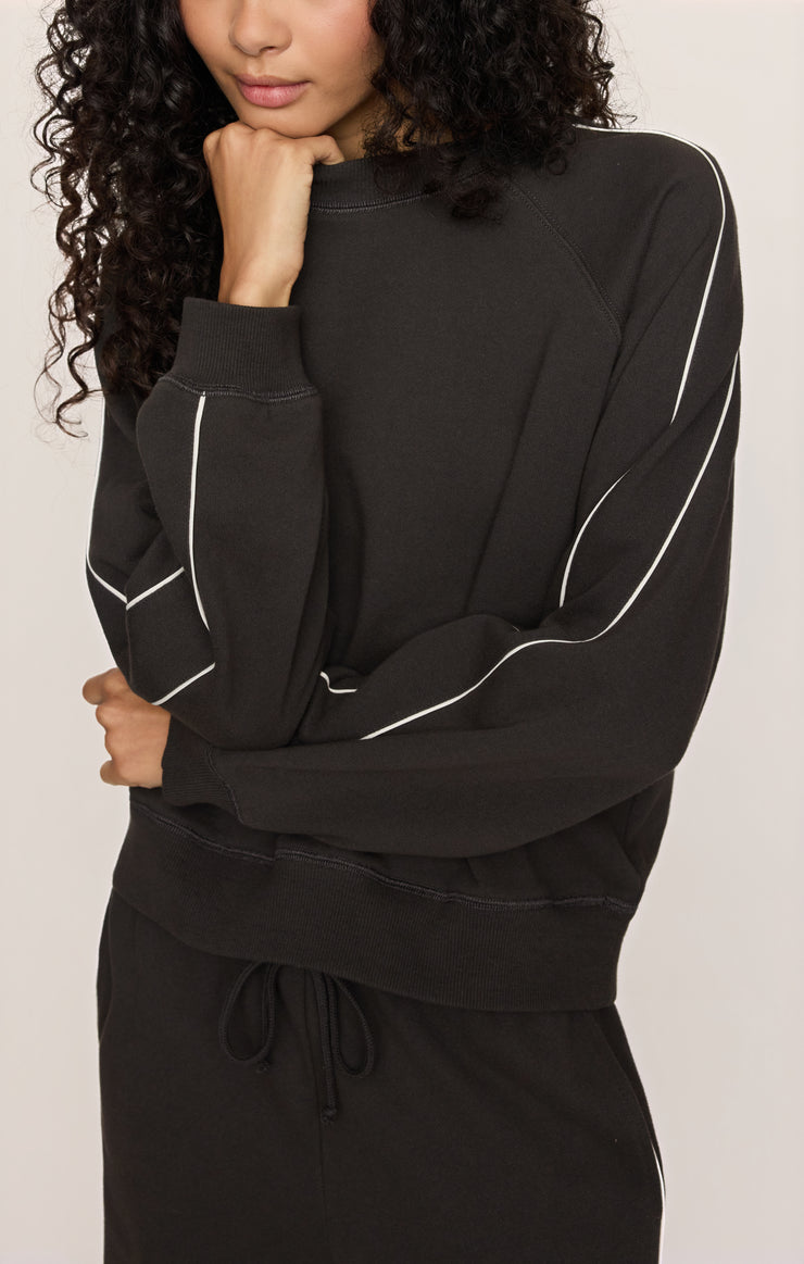 Tops Sport Stripe Boyfriend Knit Terry Sweatshirt Ash Black
