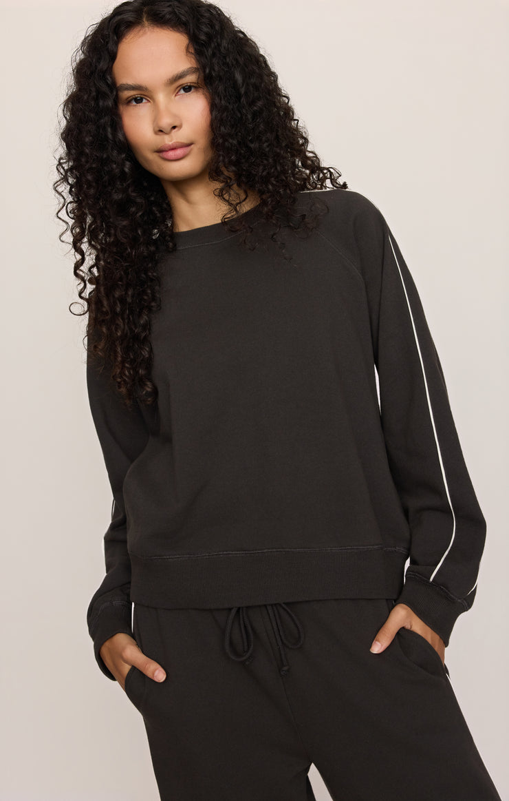 Tops Sport Stripe Boyfriend Knit Terry Sweatshirt Ash Black