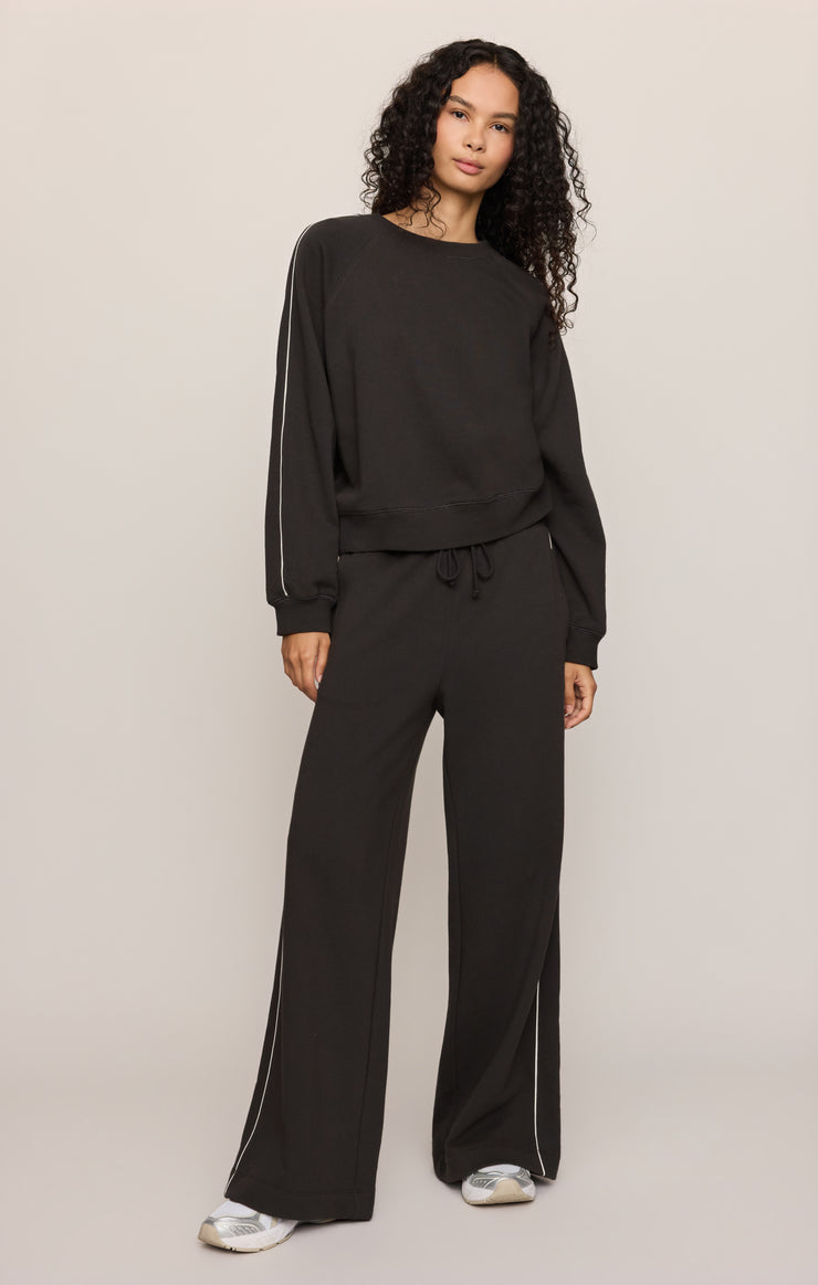 Tops Sport Stripe Boyfriend Knit Terry Sweatshirt Ash Black