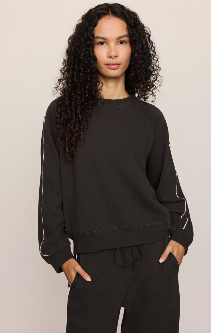 Tops Sport Stripe Boyfriend Knit Terry Sweatshirt Ash Black