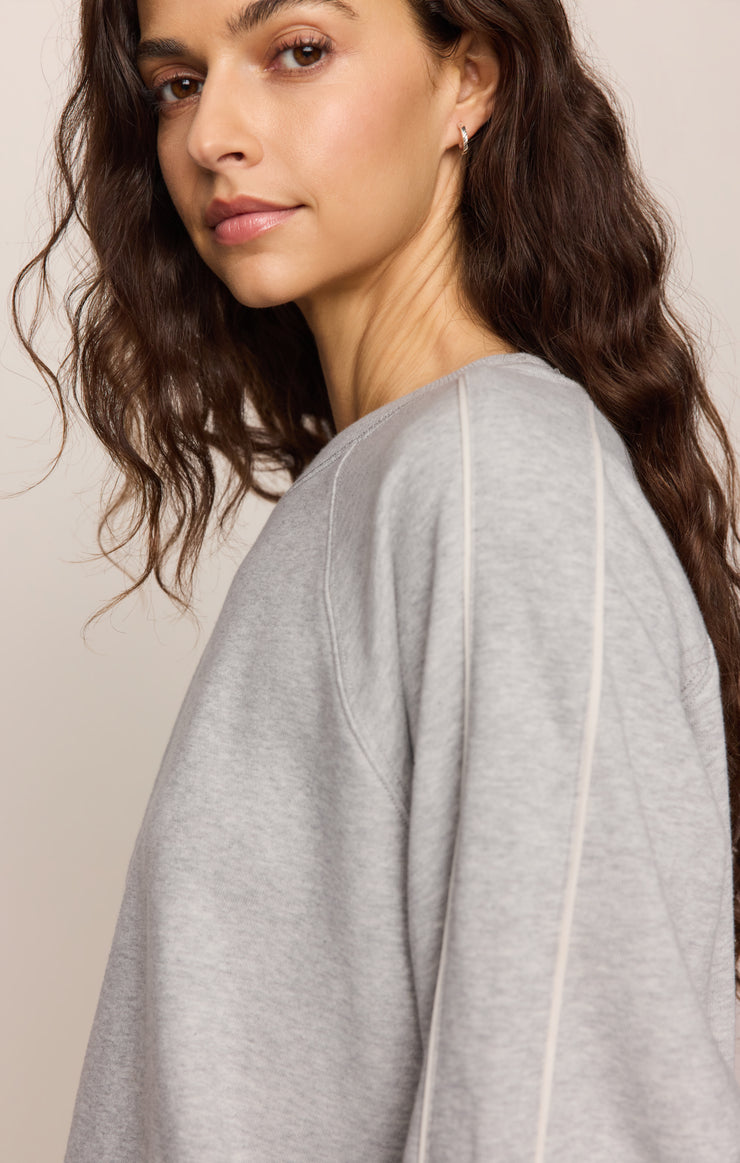Tops Sport Stripe Boyfriend Knit Terry Sweatshirt Light Heather Grey