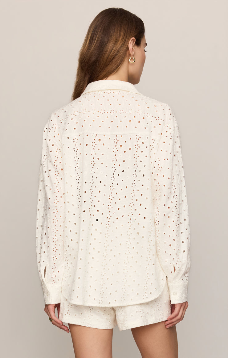 Tops Elise Knit Eyelet Button Up White