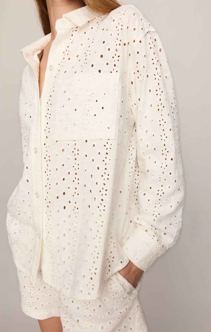 Tops Elise Knit Eyelet Button Up White