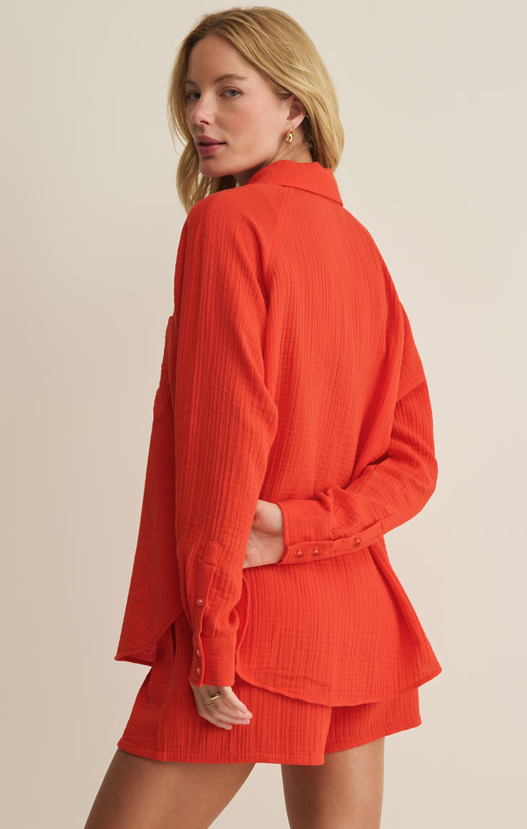 Tops The Perfect Airy Gauze Button Up Lychee