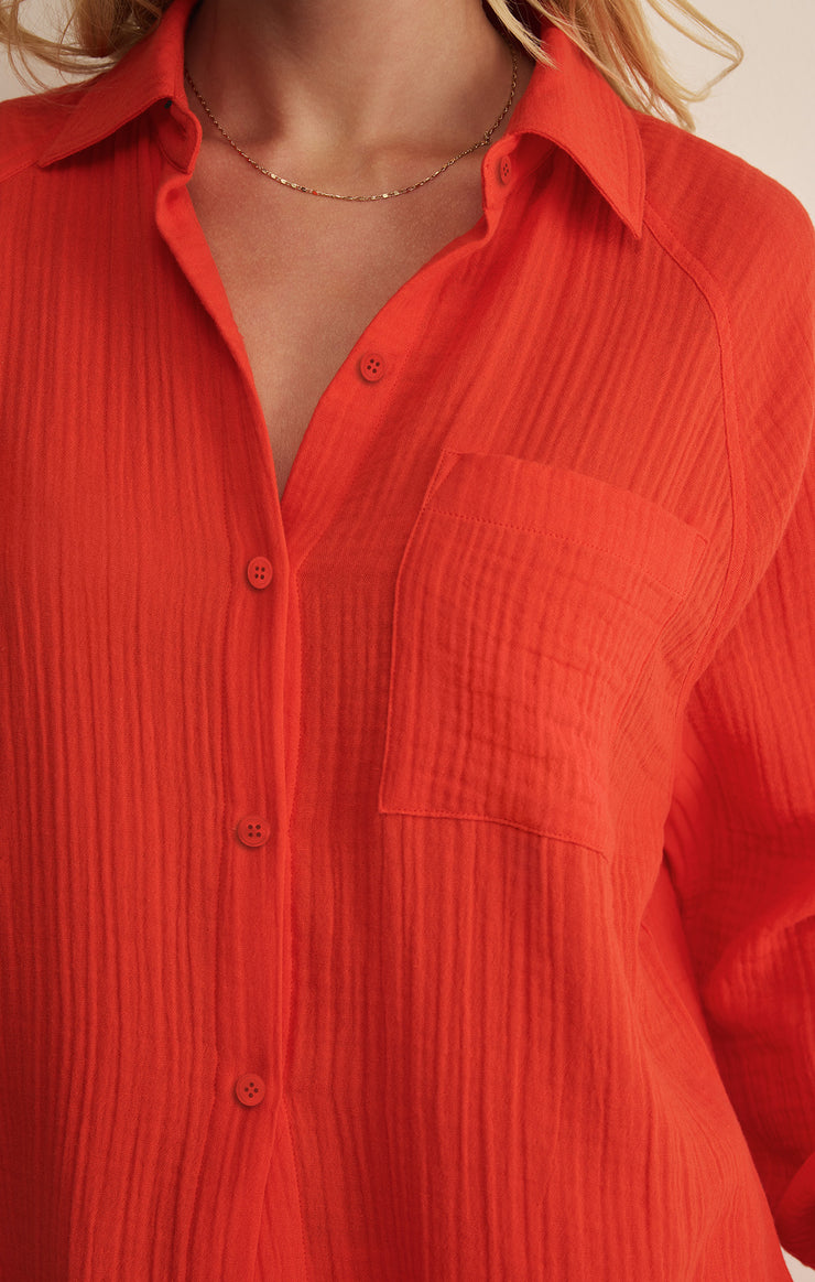 Tops The Perfect Airy Gauze Button Up Lychee