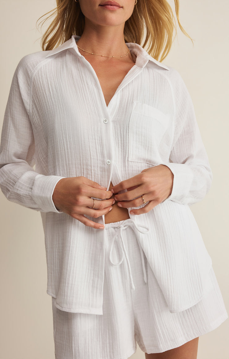 Tops The Perfect Airy Gauze Button Up White