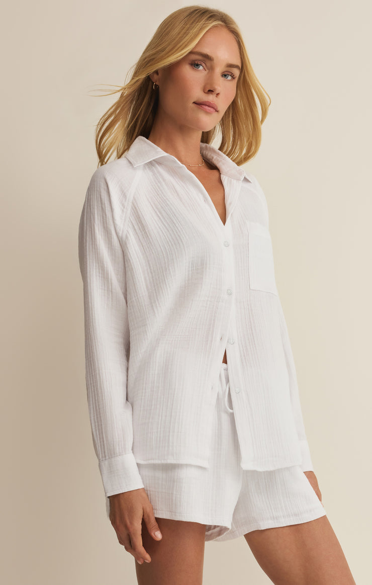 Tops The Perfect Airy Gauze Button Up White